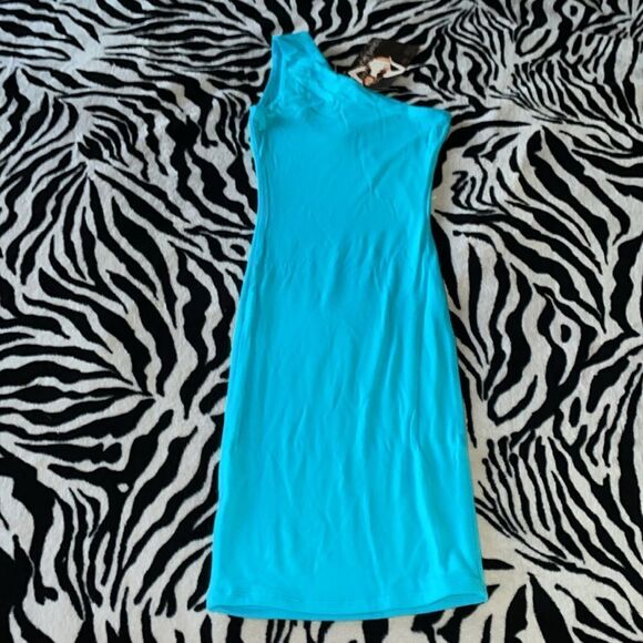 NWT naked wardrobe blue one shoulder keyhole mini club party dress size XXS - Picture 5 of 8